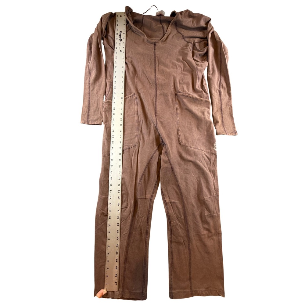 FP Movement Free People Hot Shot Hooded Long Sleeve Jumpsuit Brown Small